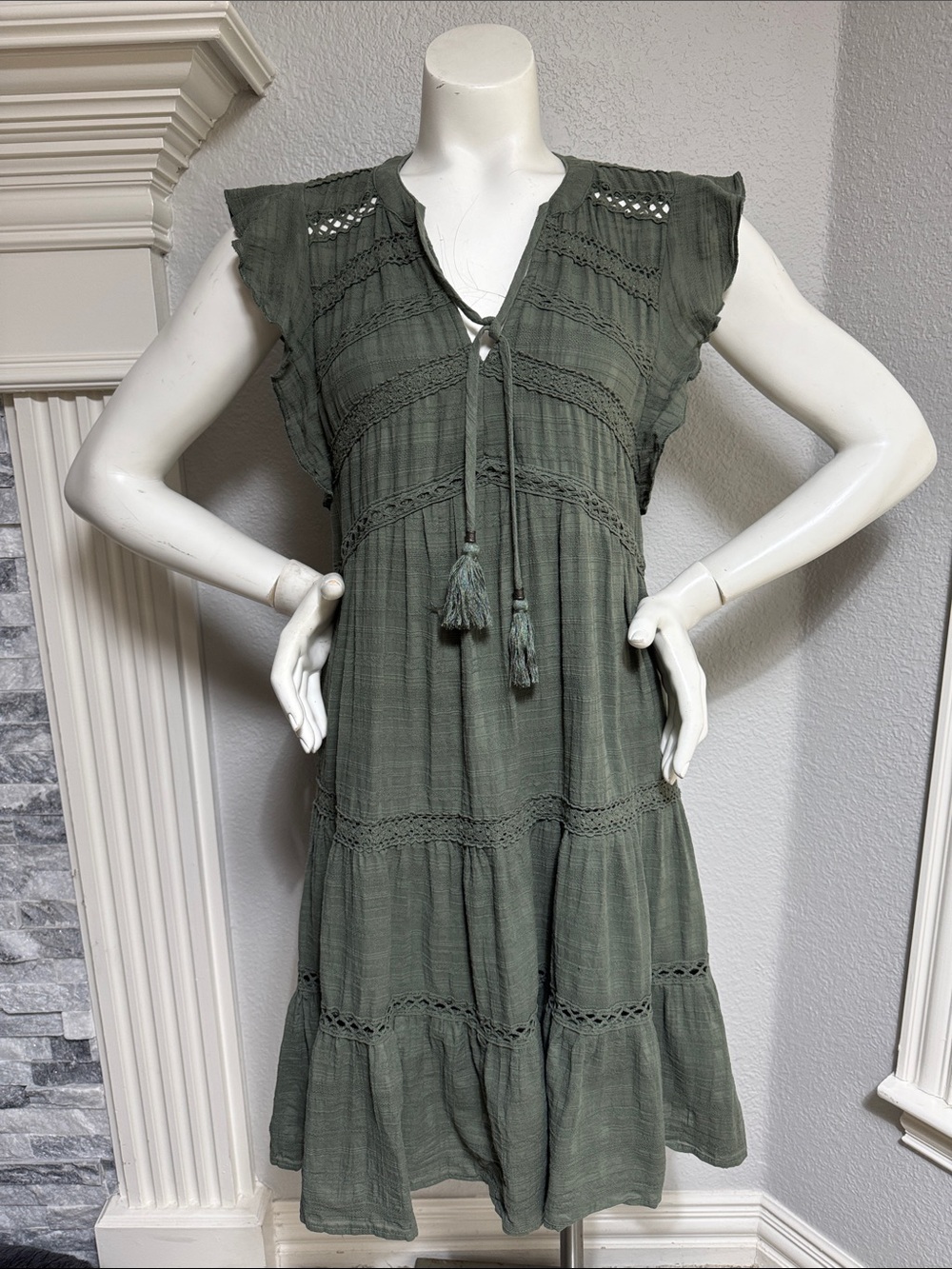 Knox Rose (green) tiered peasant dress- Size Small